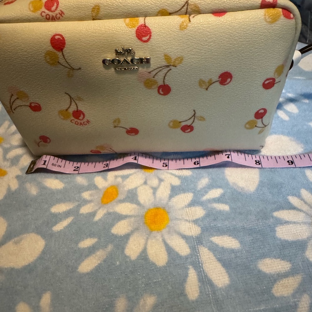 Coach Cream Cherry Pattern Cosmetic Bag